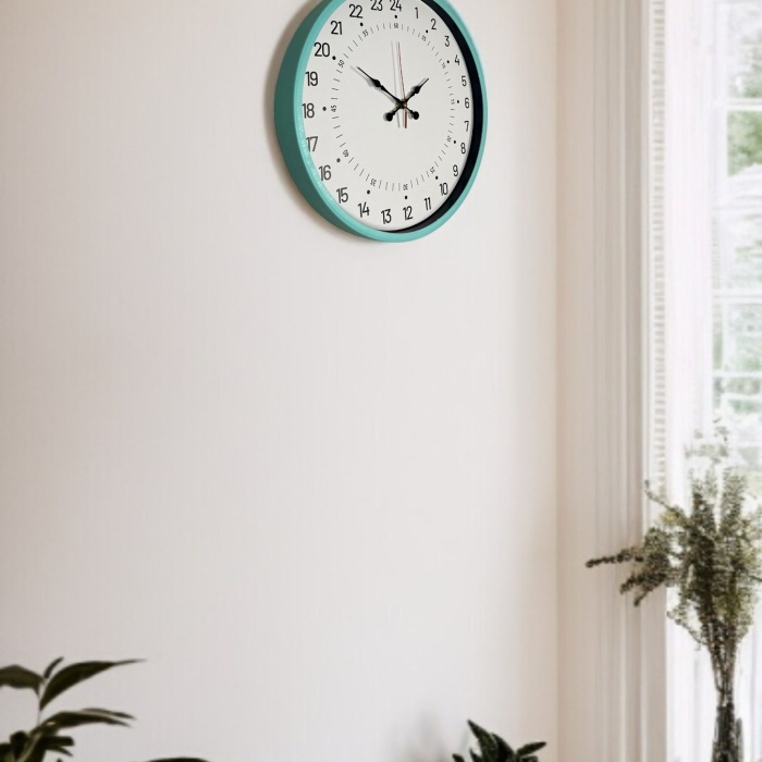 ® Yeni Ürün 36 Cm Turkuaz 24 Saat Göstergeli Özel Tasarım Duvar Saati