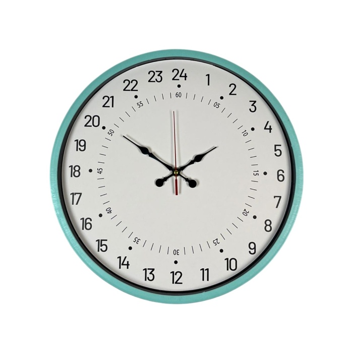 ® Yeni Ürün 36 Cm Turkuaz 24 Saat Göstergeli Özel Tasarım Duvar Saati