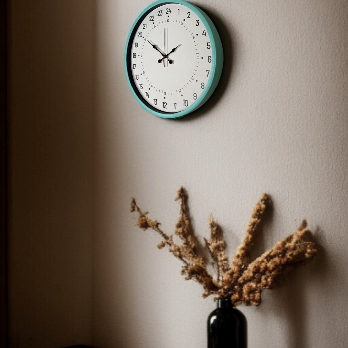 ® Yeni Ürün 36 Cm Turkuaz 24 Saat Göstergeli Özel Tasarım Duvar Saati