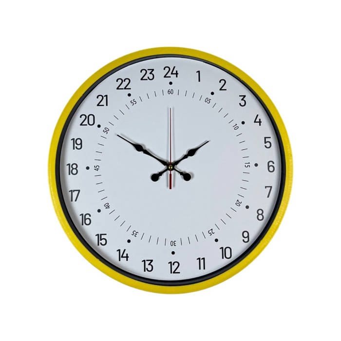 ® Yeni Ürün 36 Cm Sarı 24 Saat Göstergeli Özel Tasarım Duvar Saati