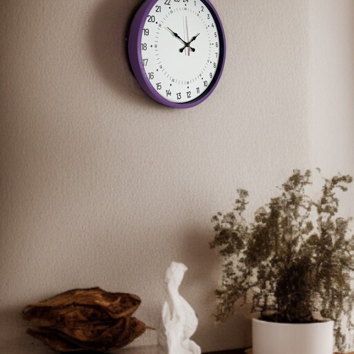 ® Yeni Ürün 36 Cm Mor 24 Saat Göstergeli Özel Tasarım Duvar Saati