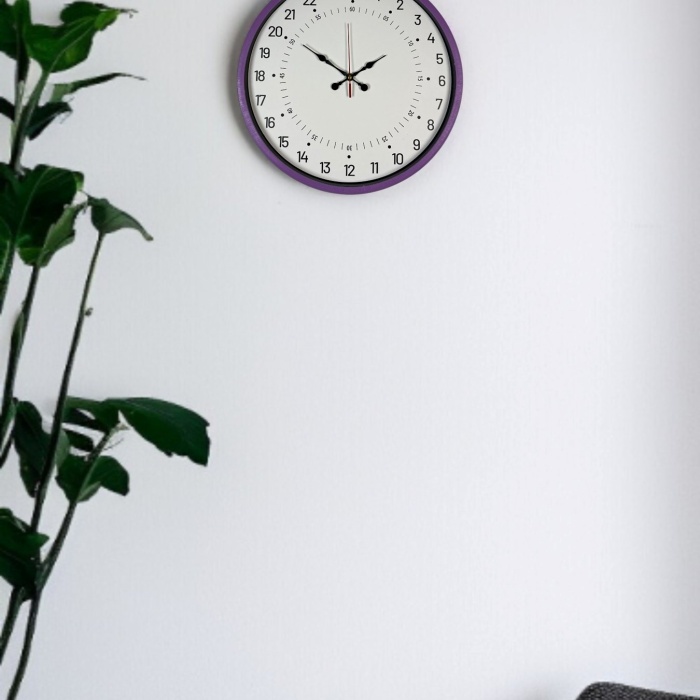 ® Yeni Ürün 36 Cm Mor 24 Saat Göstergeli Özel Tasarım Duvar Saati