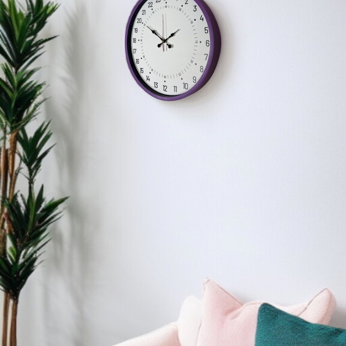 ® Yeni Ürün 36 Cm Mor 24 Saat Göstergeli Özel Tasarım Duvar Saati