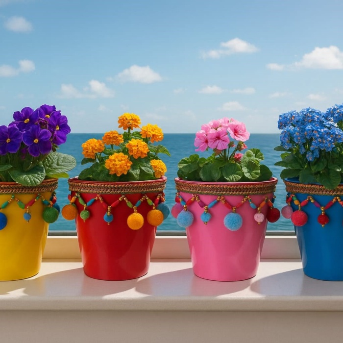 ® Yeni Ürün NF Dekoratif Saksı Akdeniz PEMBE Tekli