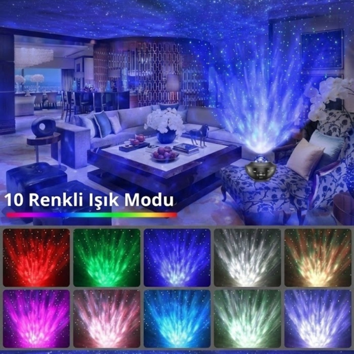 ® Yeni Ürün Galaksi Yıldız Projektörü ve Bluetooth Hoparlör 10 Renk Modlu Okyanus Dalgalı Gece & Disko Lambası