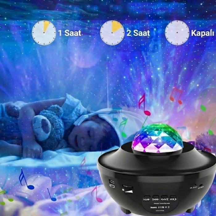 ® Yeni Ürün Galaksi Yıldız Projektörü ve Bluetooth Hoparlör 10 Renk Modlu Okyanus Dalgalı Gece & Disko Lambası