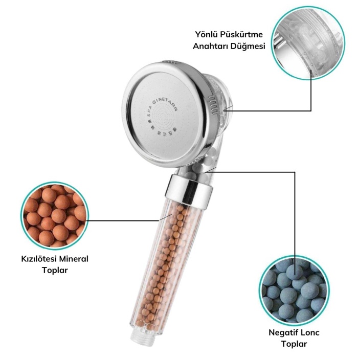 ® Yeni Ürün %50 Su Tasarruflu ve Arıtmalı Doğal Taşlı Banyo El Duş Başlığı