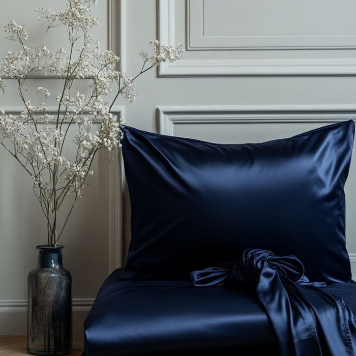 ® Yeni Ürün 2’li İpek Dokulu Saten Lacivert Yastık Kılıfı 50x70Mikrosaten, Saç ve Cilt Dostu