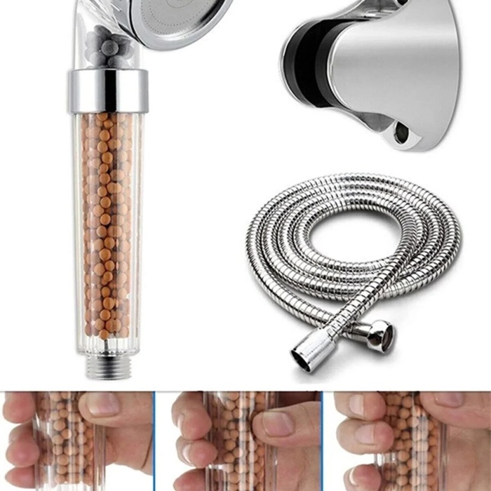 ® Yeni Ürün Filtreli Ve Su Tasarruflu Arıtmalı Duş Başlığı Seti Boncuklu Başlık Hortum Ve Mafsal Set