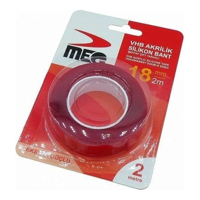 ® Yeni Ürün Meg Çift Taraflı Akrilik Silikonize Bant 18 Mm X 2 Metre