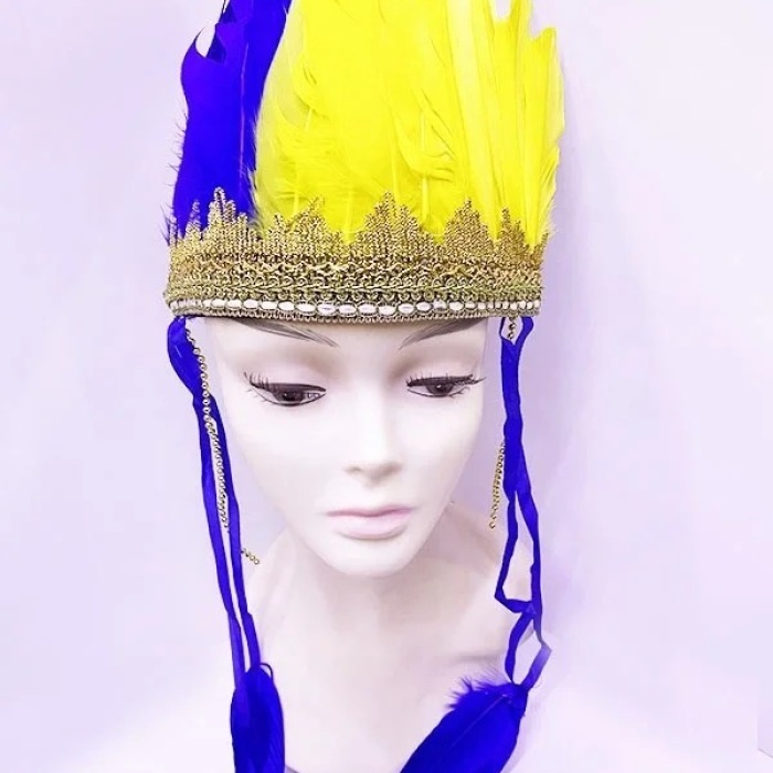 ® Yeni Ürün Sarı Lacivert Renk Tüylü Kızılderili Başlığı | Taraftar Başlığı