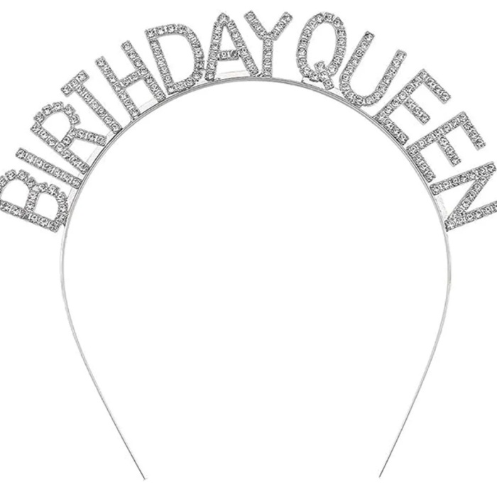 ® Yeni Ürün Gümüş Renk Kristal Taşlı Parlak Birthday Queen Yazılı Kraliçe Taç 16x17 Cm