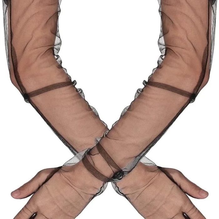 ® Yeni Ürün Uzun Boy Likralı Siyah Renk Yetişkin Mega Tül Eldiven 53 Cm