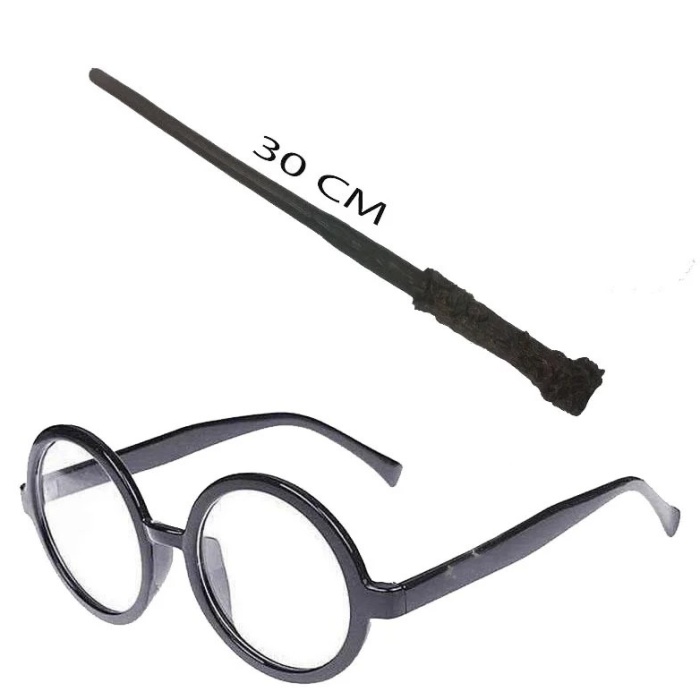 ® Yeni Ürün Harry Potter Asası 30 Cm Ve Siyah Çerçeveli Harry Potter Gözlüğü Seti