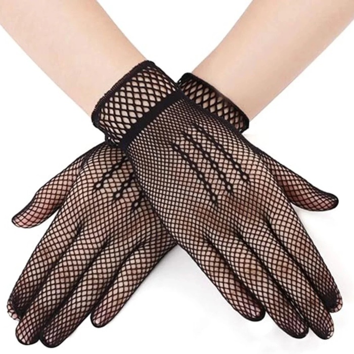 ® Yeni Ürün Siyah Renk Likralı File Eldiven Parmaklı Örgü Eldiven Yetişkin Boy