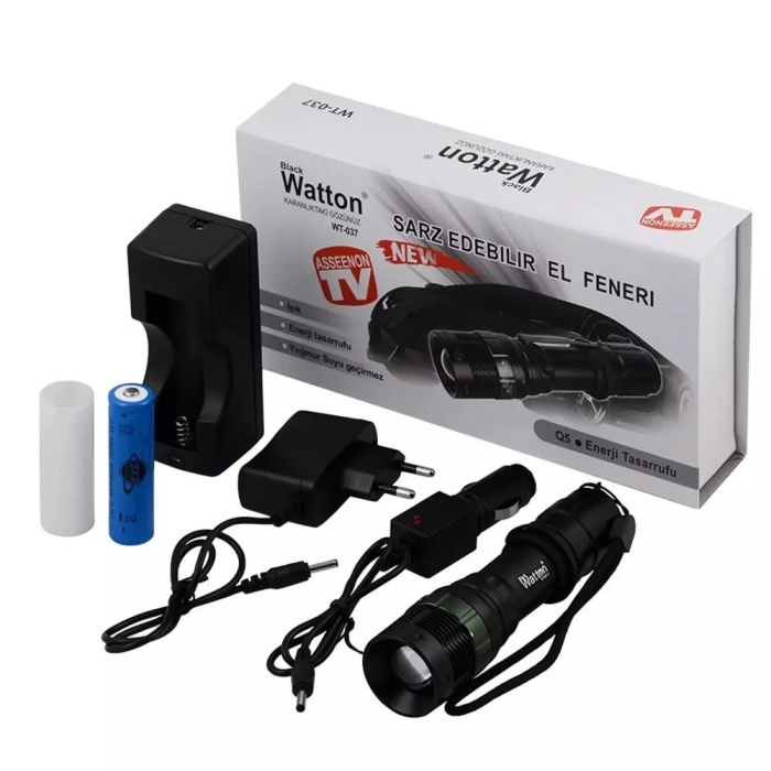 ® Yeni Ürün Black Wt-037-şarjlı Zoomlu Acil Durum Feneri