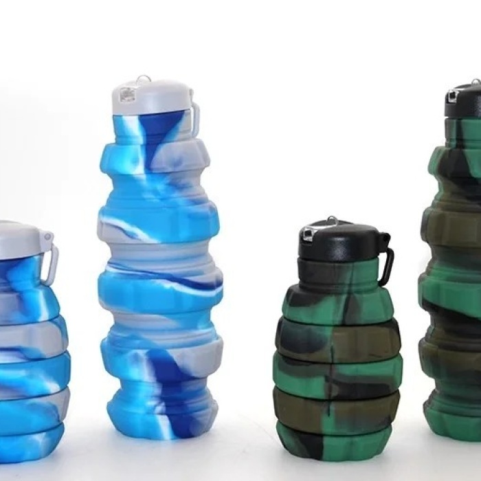 ® Yeni Ürün El Bombası Tasarımı Katlanabilir Portatif Silikon Su Şişesi 500 Ml