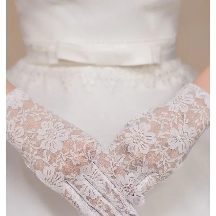 ® Yeni Ürün Beyaz Renk Kısa Dantelli Eldiven