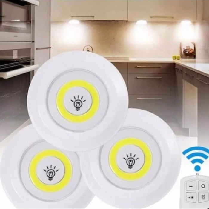 ® Yeni Ürün Uzaktan Kumandalı 3 Lü Spot Led Lamba Kablosuz Pilli Işıldak