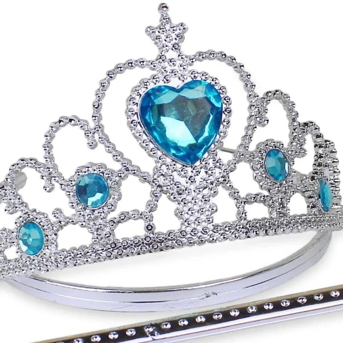 ® Yeni Ürün Karlar Ülkesi Mavi Kalpli Taşlı Elsa Tacı