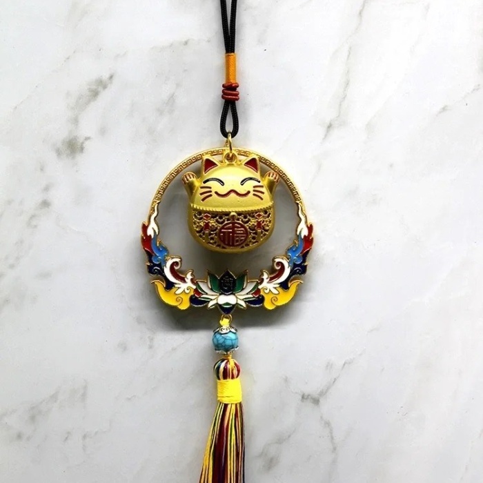 ® Yeni Ürün Renkli Püsküllü Şans Kedisi Feng Shui Askılık