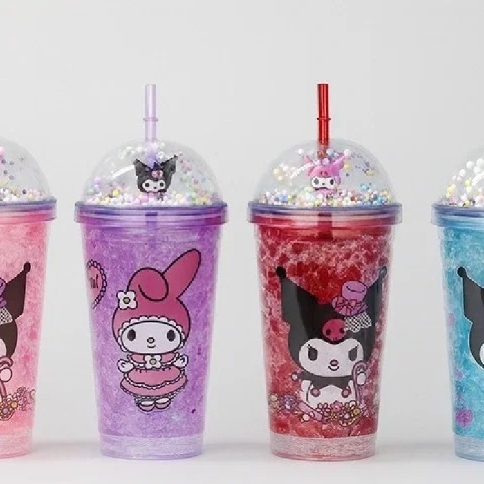 ® Yeni Ürün Sevimli Kuromi Işıklı Pipetli Boncuklu Suluk & Bardak 400 Ml