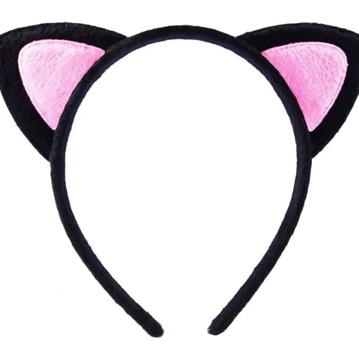 ® Yeni Ürün Sevimli Kedi Kulak Pofuduk Kedi Taç Siyah İçi Pembe Renk 17x15 Cm