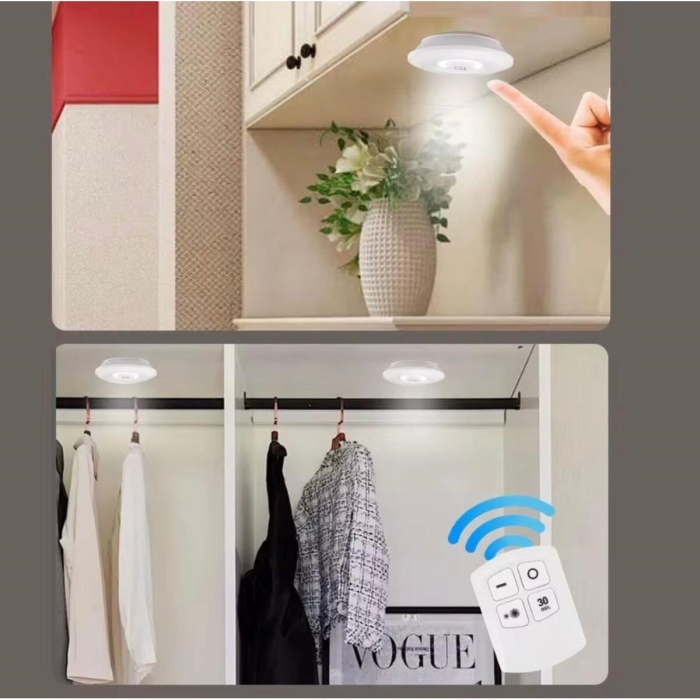 ® Yeni Ürün 3 Lü Kumandalı Yapışkanlı Kablosuz Pilli Led Spot Lamba Işıldak