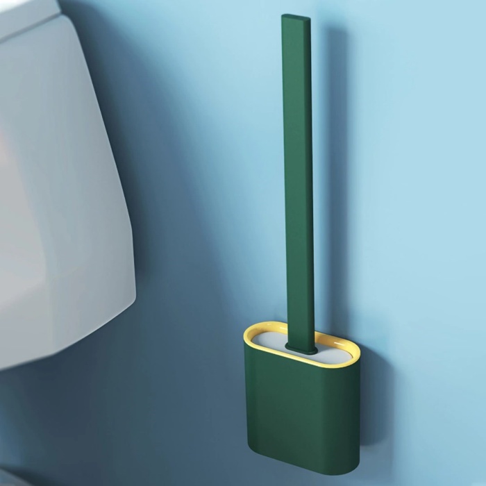 ® Yeni Ürün Duvara Monte Edilebilir Kapaklı Askılı Klozet Yumuşak Silikon Başlıklı Tuvalet Fırçası Seti