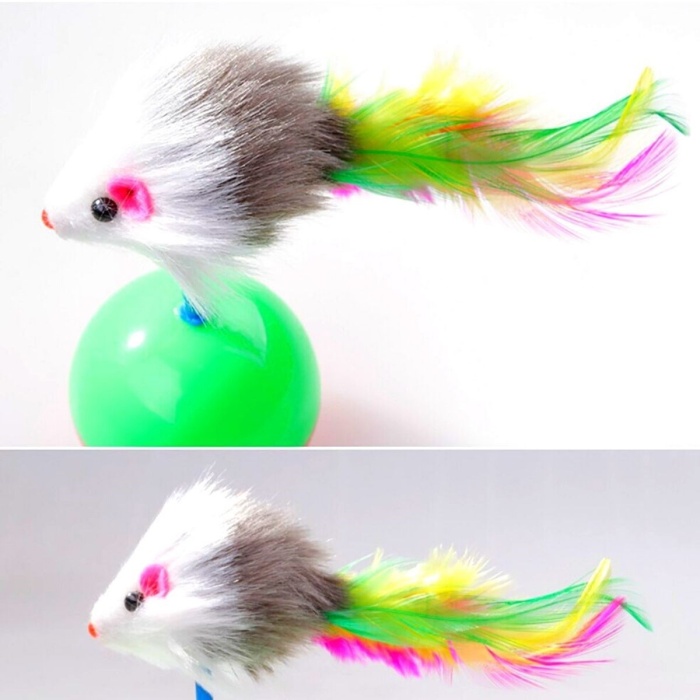 ® Yeni Ürün Kedi Oyun Topu Tüylü Fareli Hacı Yatmaz Eğitici Yavru Kedi Fare Kovalama Oyuncağı