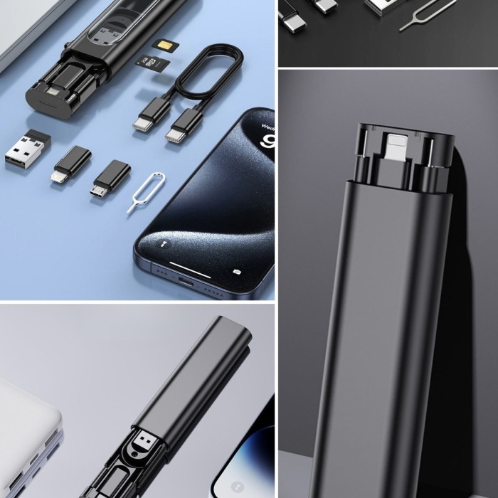 ® Yeni Ürün Cep Tipi 60W Bas Aç Type-C,İphone Şarj,Micro USB Hızlı Şarj Data Kablo Seti