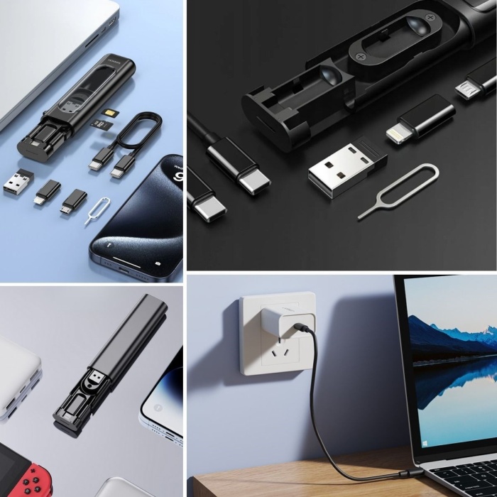 ® Yeni Ürün Cep Tipi 60W Bas Aç Type-C,İphone Şarj,Micro USB Hızlı Şarj Data Kablo Seti