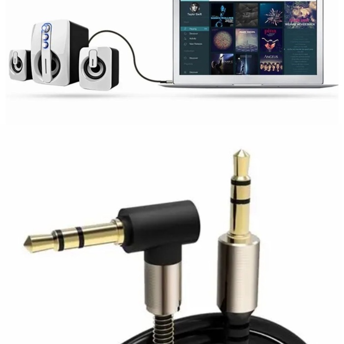 ® Yeni Ürün  3.5mm AUX Kablosu Jak Erkek Erkek L Tipi 1 Metre Ses Aktarım Kablosu