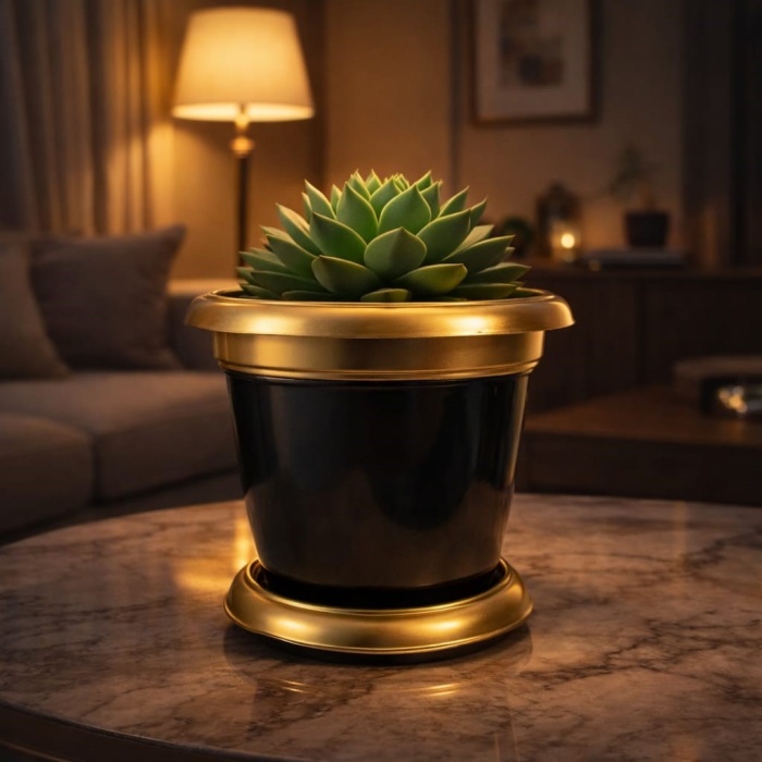 ® Yeni Ürün Gold Bilezikli 1,7 Litre Dekoratif Plastik saksı Siyah