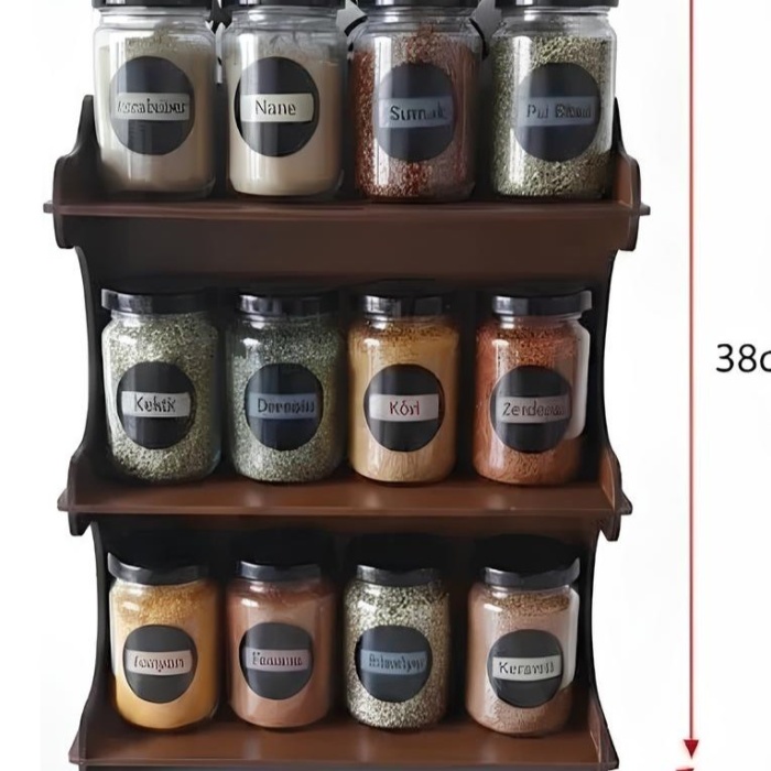 12li Meşe Rengi Mdf Standlı Dekoratif Baharatlık Seti - Baharatlık Takımı