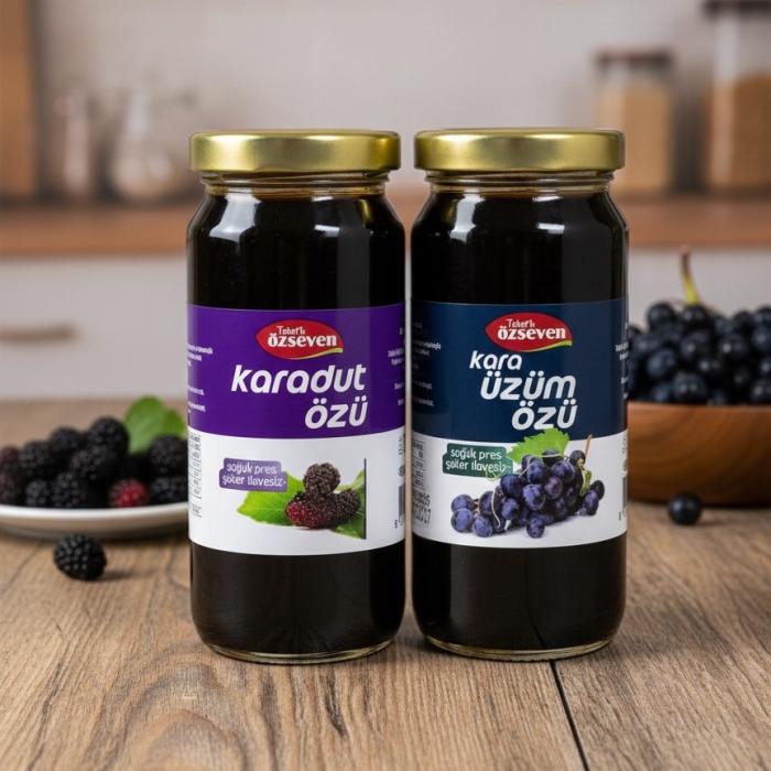 ® Yeni Ürün Özseven 2li Meyve Özleri Paketi (Karadut Özü 300gr + Kara Üzüm Özü 300gr)