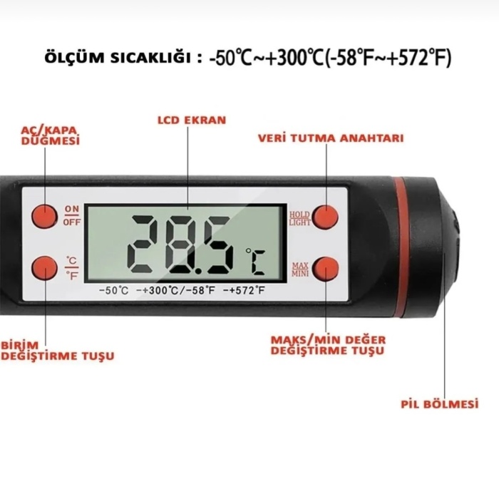 ® Yeni Ürün Dijital Gida TermometresiYogurt Süt Su Mama Et ve Yiyecek Sicaklik Yemek Isi Ölçer Paslanmaz