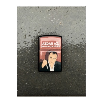 Kurtlar Vadisi Azdan Az Çoktan Çok Gider Tasarımlı Benzinli Siyah Çakmak