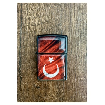 Türk Bayrağı Tasarımlı Benzinli Siyah Çakmak