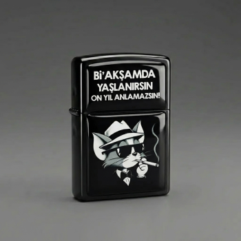 BİR AKŞAMDA YAŞLANIRSIN ON YIL ANLAMAZSIN Tasarımlı Benzinli Siyah Çakmak