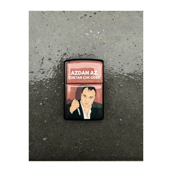 Kurtlar Vadisi Azdan Az Çoktan Çok Gider Tasarımlı Benzinli Siyah Çakmak