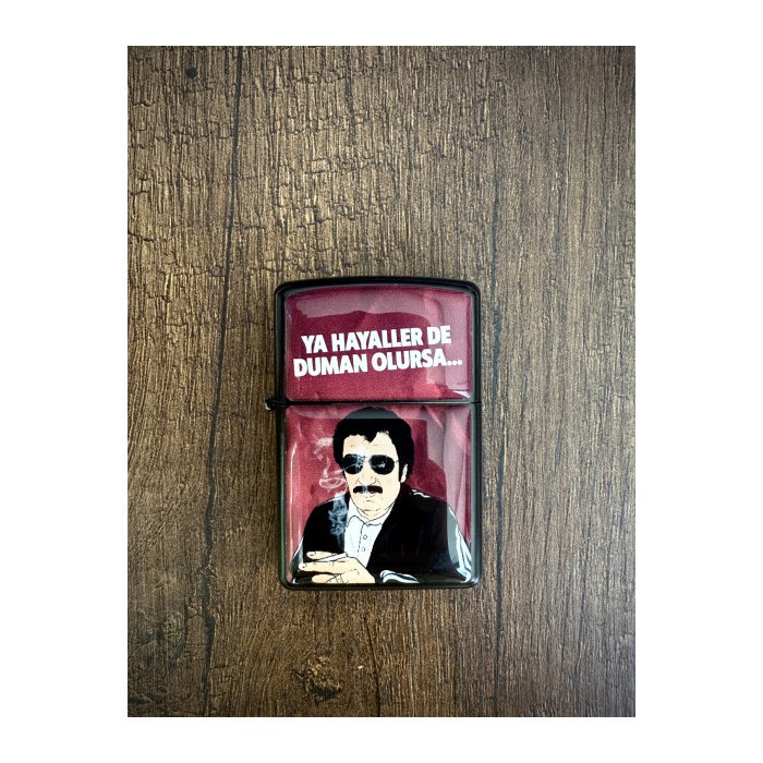 Müslüm Gürses Ya Hayaller Duman Olursa Tasarımlı Arabesk Benzinli Siyah Çakmak