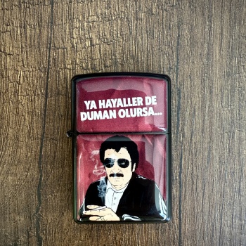 Müslüm Gürses Ya Hayaller Duman Olursa Tasarımlı Arabesk Benzinli Siyah Çakmak