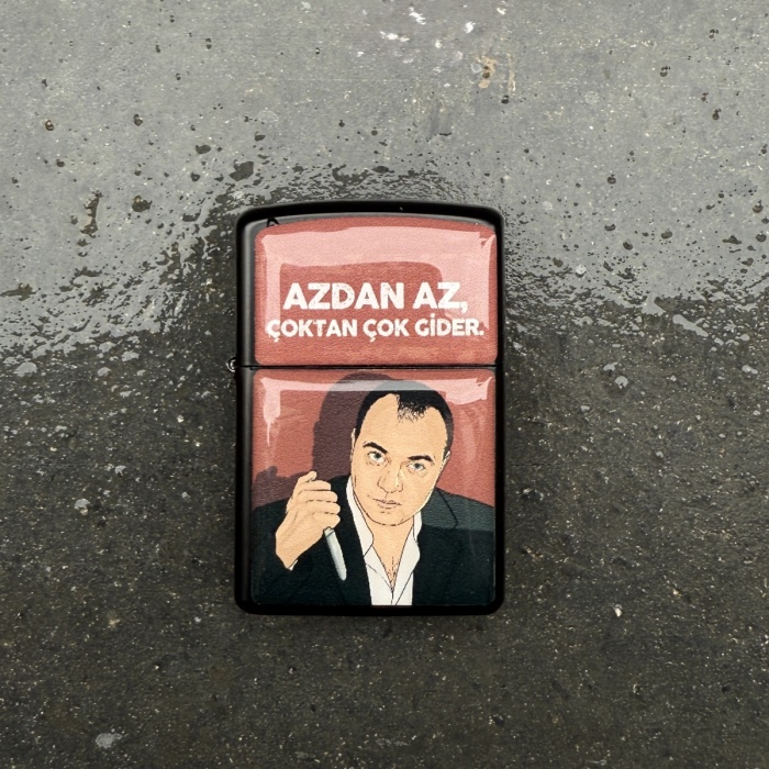 Kurtlar Vadisi Azdan Az Çoktan Çok Gider Tasarımlı Benzinli Siyah Çakmak