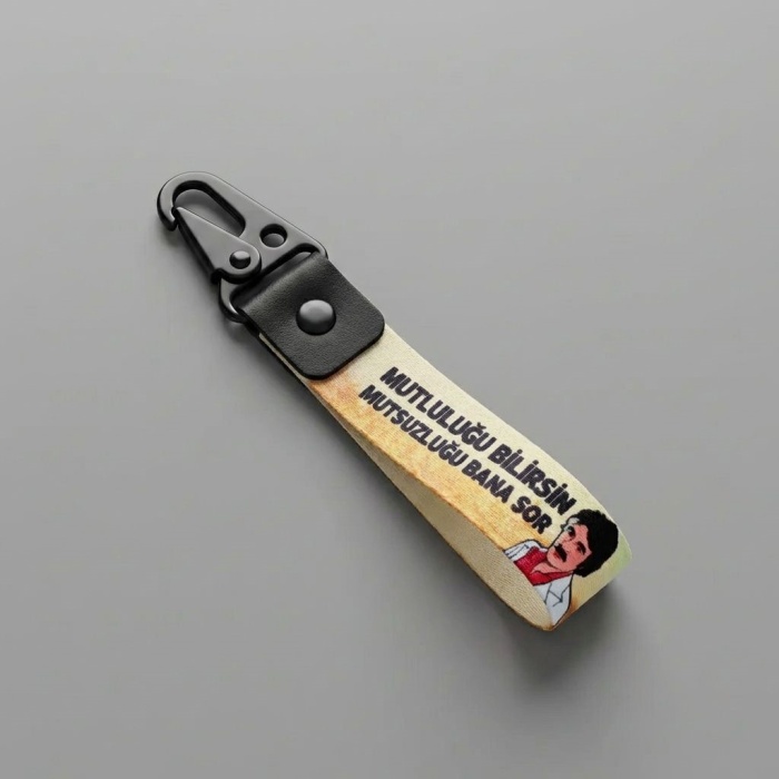 FERDİ TAYFUR MUTLULUĞU BİLİRSİN Tasarımlı Kumaş Otomobil Motorsiklet Anahtarlık