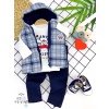 Şişme Kapşonlu Yelek Denim Pantolon Baskılı Uzun Kollu Sweat 3lü Erkek Bebek Takımı