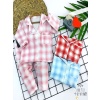 Düğme Kapamalı Ekose Desenli 2li Kız Erkek Bebek Pijama Takımı