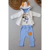 Rabbit Şhow Nakışlı Kapşonlu Ceket Uzun Kollu Sweat Erkek Bebek 3lü Takım