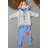 Rabbit Şhow Nakışlı Kapşonlu Ceket Uzun Kollu Sweat Erkek Bebek 3lü Takım