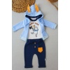Rabbit Şhow Nakışlı Kapşonlu Ceket Uzun Kollu Sweat Erkek Bebek 3lü Takım
